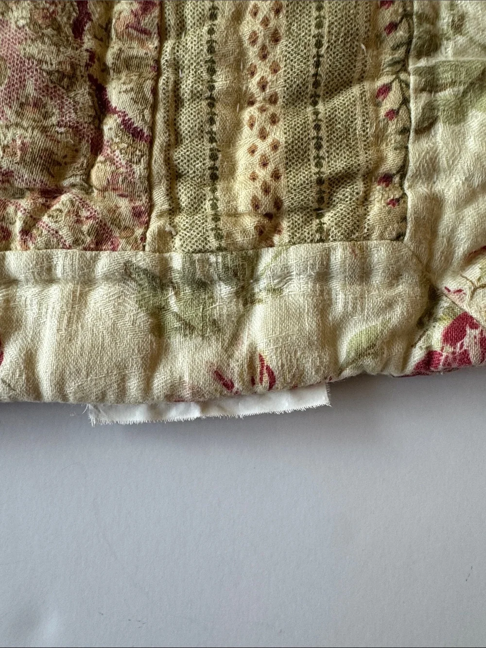 Vintage 16” Quilted Pillow Shams in Cream and Burgundy